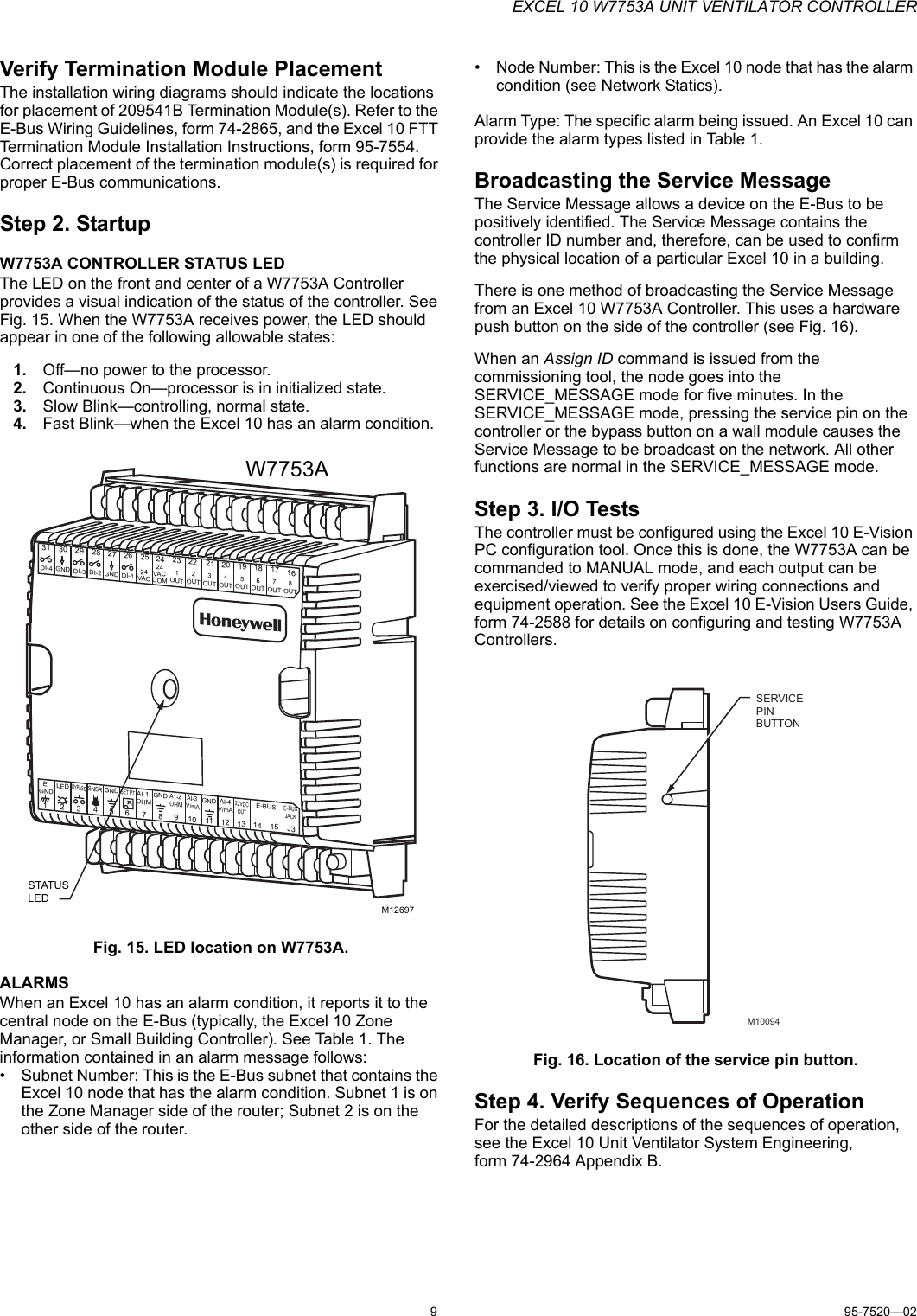 Page 9 of 12 - Honeywell Honeywell-Excel-10-W7753A-Users-Manual- 95-7520_A - Excel 10, W7753A Unit Ventilator Controller  Honeywell-excel-10-w7753a-users-manual