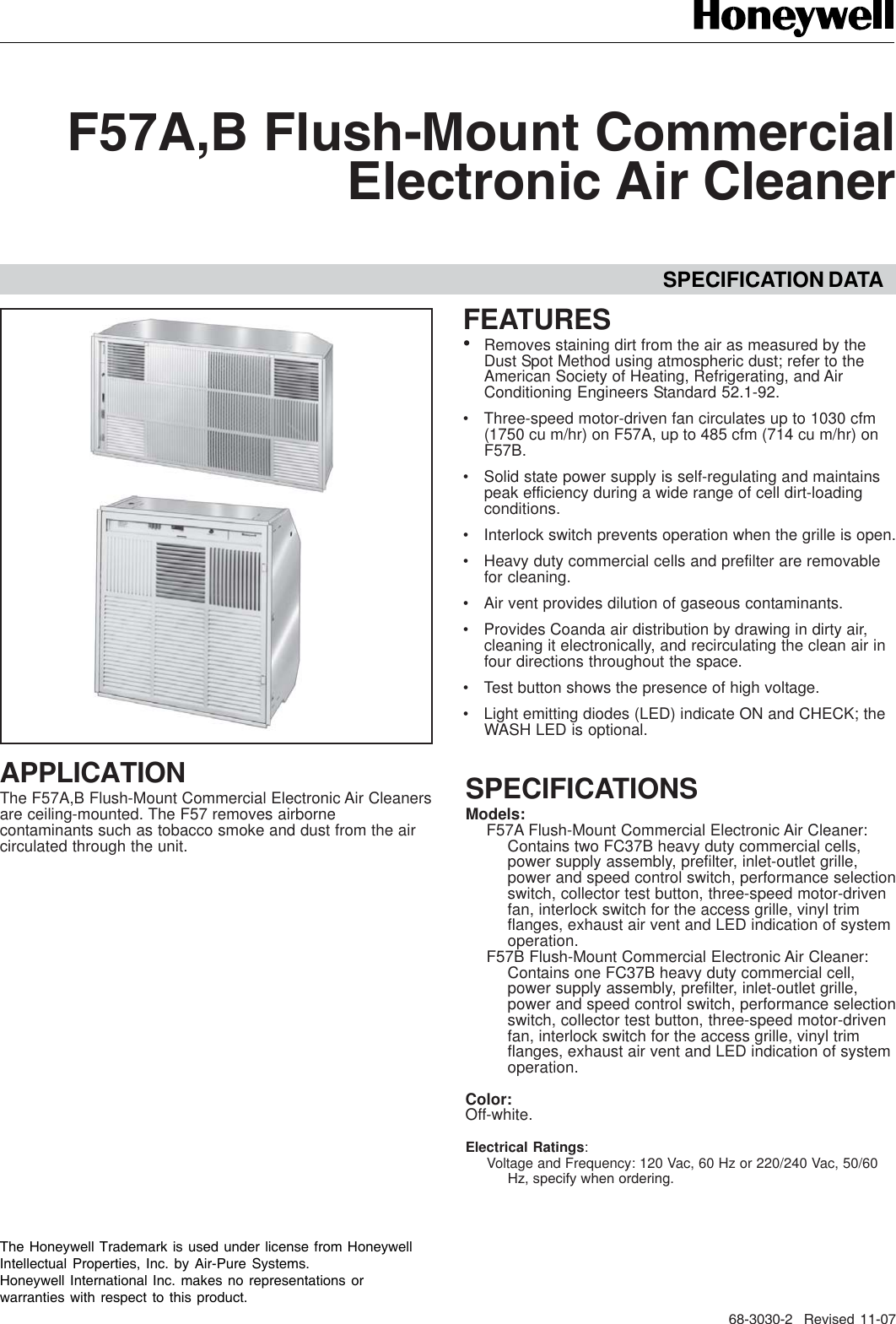 Honeywell F57B Users Manual 68 3030 2 F57A,B Product Spec.pmd