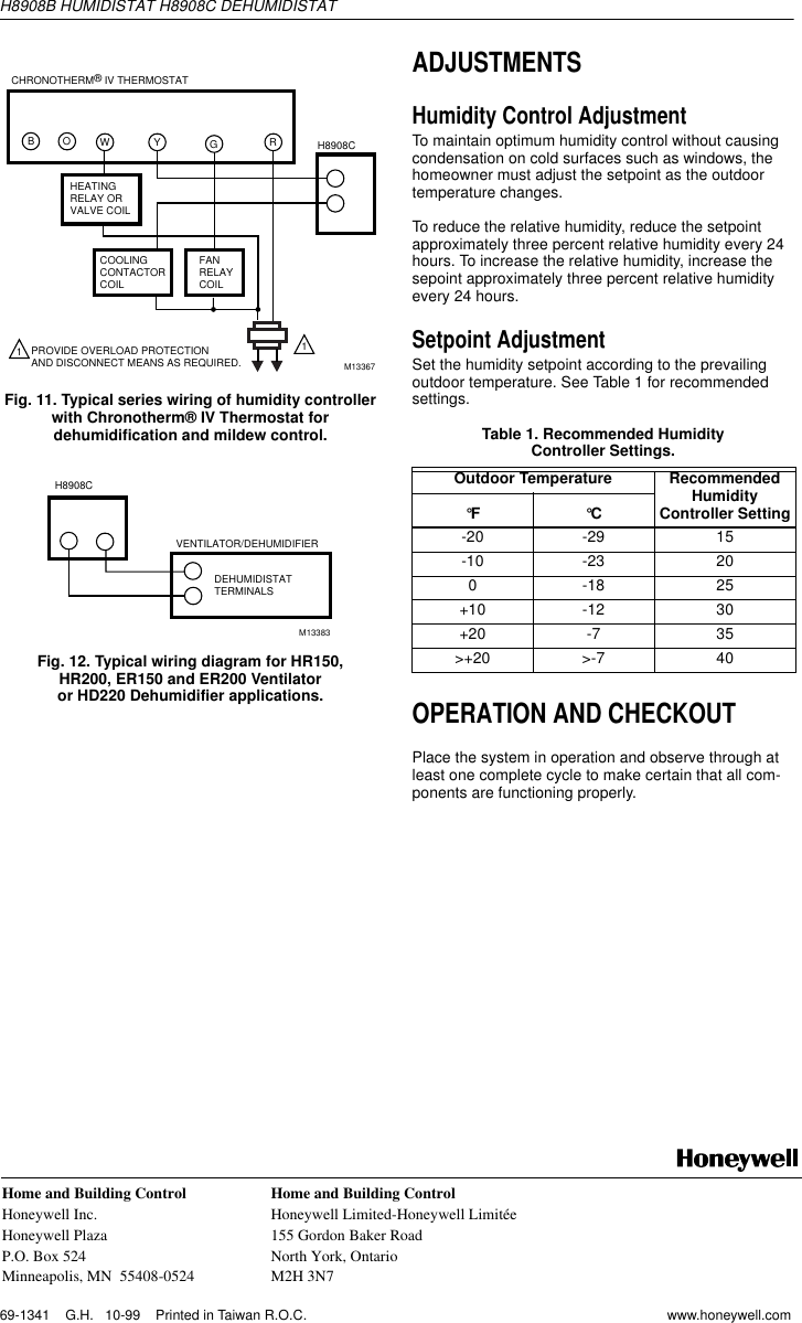 Page 4 of 4 - Honeywell Honeywell-H8908B-Humidistat-Users-Manual- 69-1341 - H8908B Humidistat H8908C Dehumidistat  Honeywell-h8908b-humidistat-users-manual