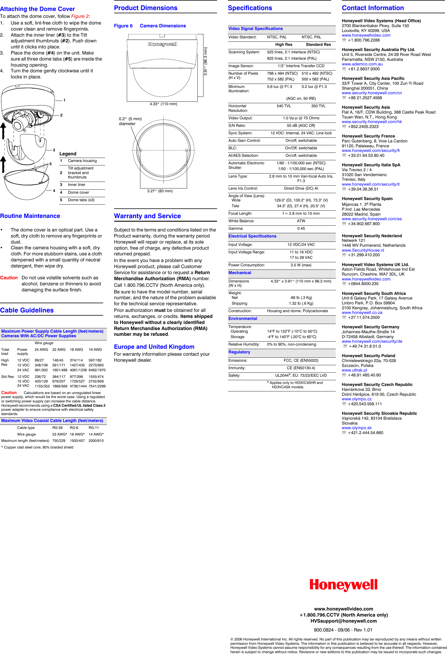 Page 2 of 2 - Honeywell Honeywell-Hd3Vc4Sax-Users-Manual- HD3VC4 3 Inch Dome Camera Quick Install Guide  Honeywell-hd3vc4sax-users-manual