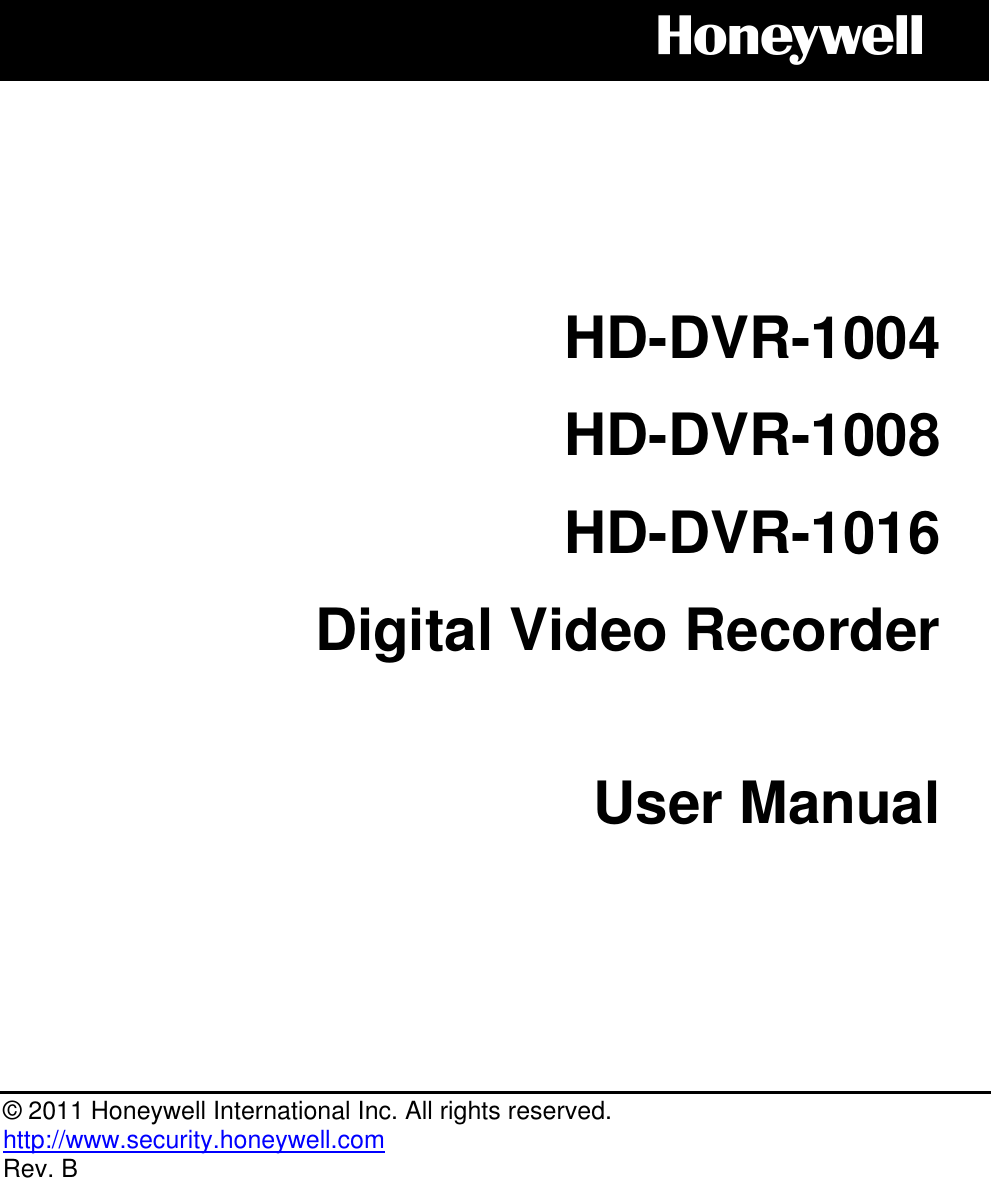 Honeywell Hd Dvr 1004 Users Manual LB User's