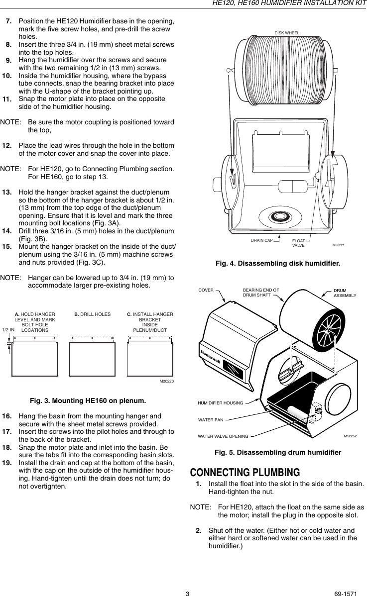 Page 3 of 8 - Honeywell Honeywell-He160-Users-Manual- 69-1571 - HE120, HE160 Humidifier Installation Kit  Honeywell-he160-users-manual