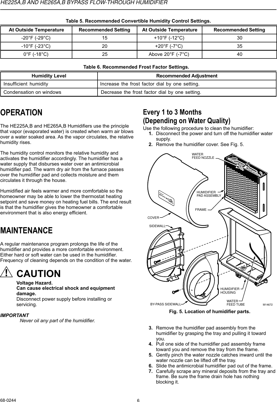 Page 6 of 12 - Honeywell Honeywell-He225A-Users-Manual- 68-0244 - HE225A,B And HE265A,B|Bypass Flow-Through|Humidifier  Honeywell-he225a-users-manual