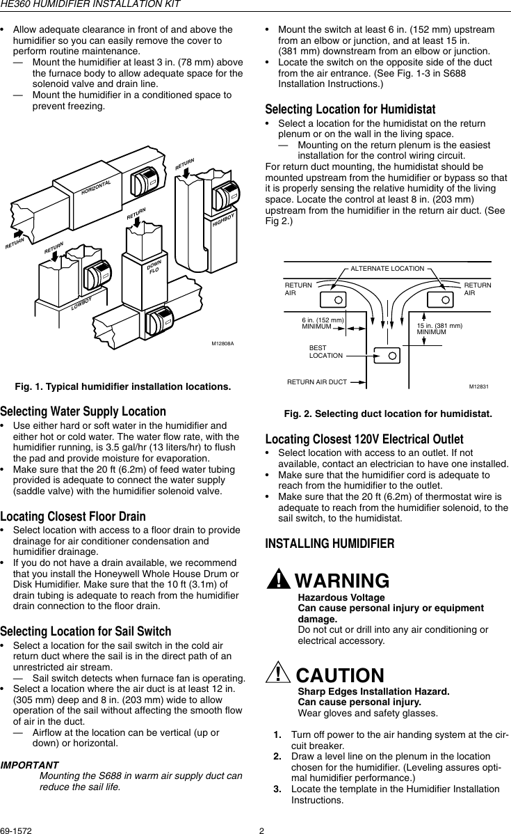 Page 2 of 8 - Honeywell Honeywell-He360-Installation-Information- 69-1572 - HE360 Humidifier Installation Kit  Honeywell-he360-installation-information