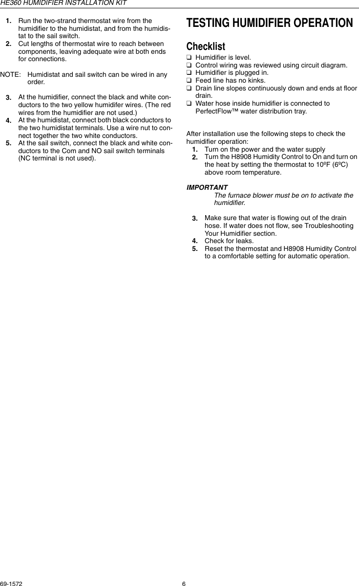 Page 6 of 8 - Honeywell Honeywell-He360-Installation-Information- 69-1572 - HE360 Humidifier Installation Kit  Honeywell-he360-installation-information