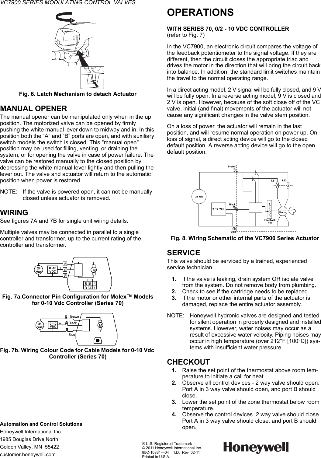 Page 4 of 4 - Honeywell Honeywell-Honeywell-Automobile-Parts-Vc7900-Users-Manual- 95C-10831_A. VC7900 Series Modulating Control Valves  Honeywell-honeywell-automobile-parts-vc7900-users-manual