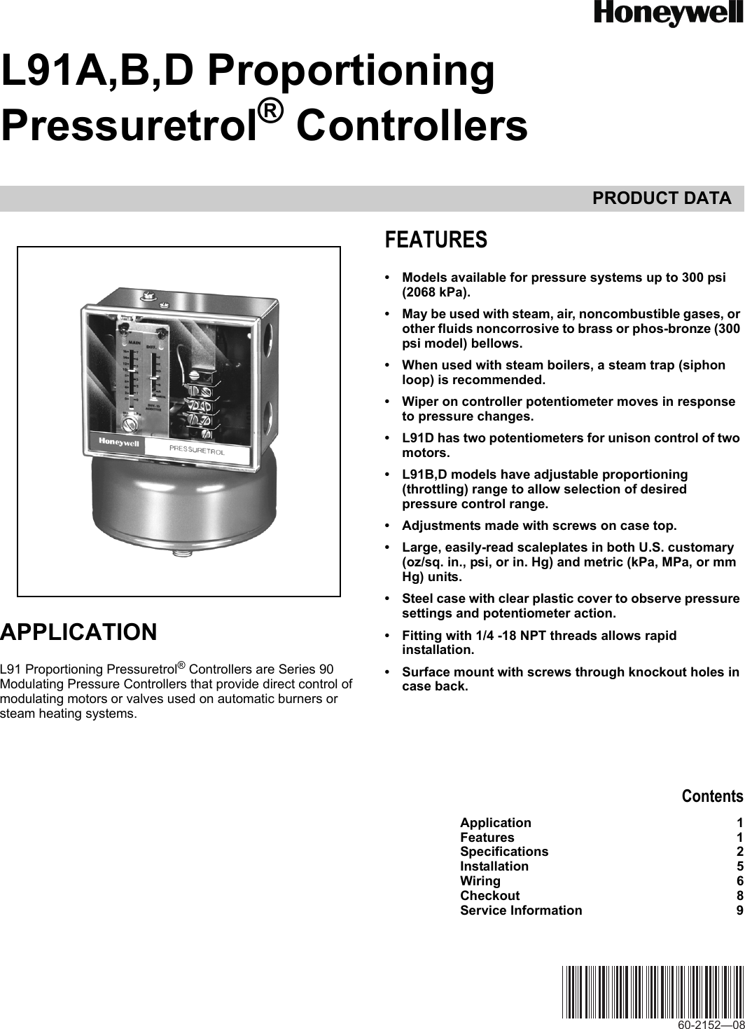 Page 1 of 12 - Honeywell Honeywell-Honeywell-Boiler-L91B-Users-Manual- 60-2152_B  Honeywell-honeywell-boiler-l91b-users-manual