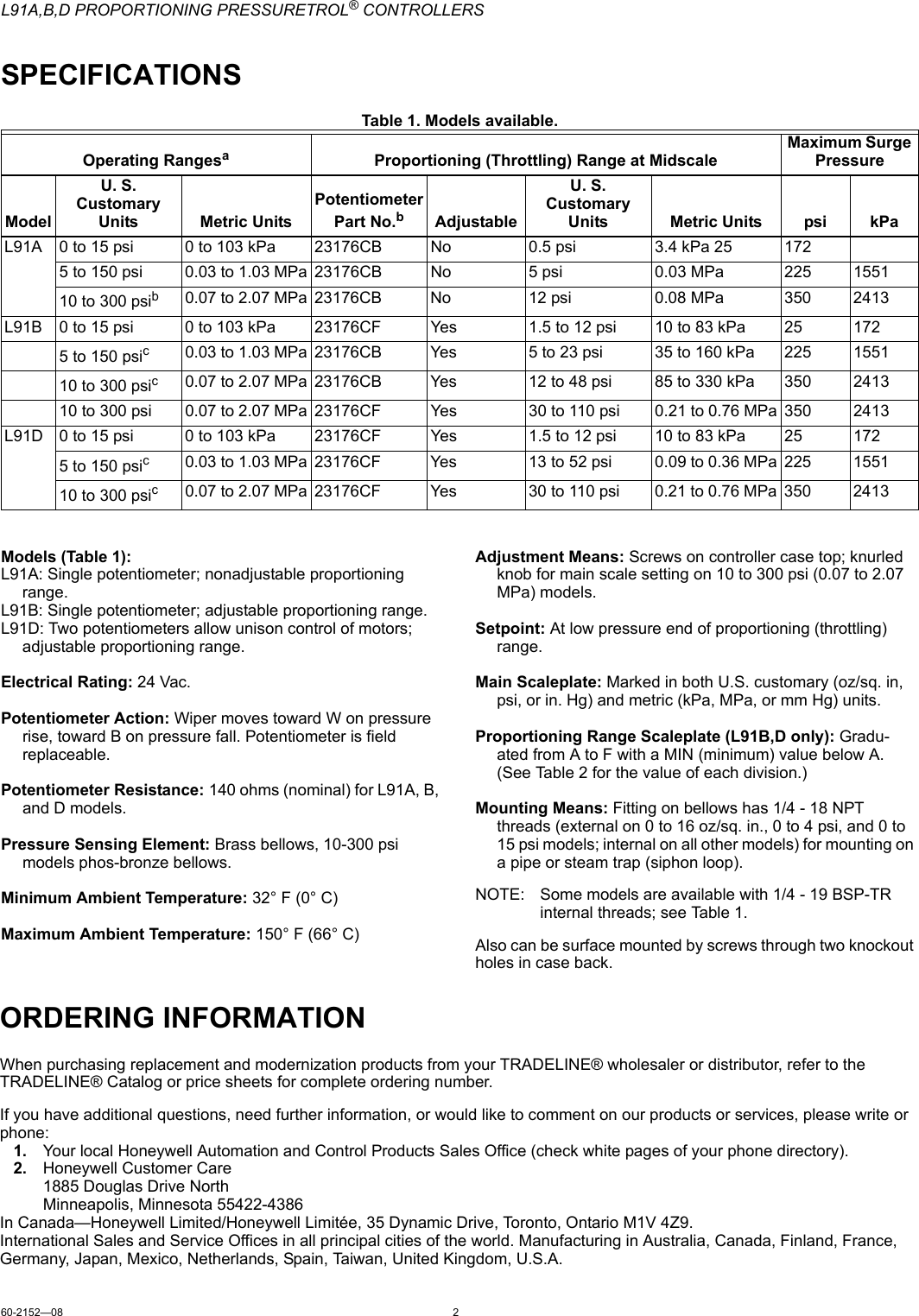 Page 2 of 12 - Honeywell Honeywell-Honeywell-Boiler-L91B-Users-Manual- 60-2152_B  Honeywell-honeywell-boiler-l91b-users-manual