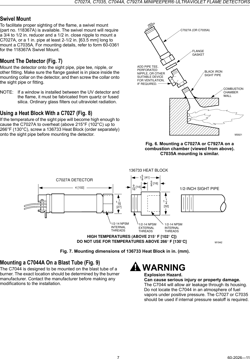 Page 7 of 12 - Honeywell Honeywell-Honeywell-Carbon-Monoxide-Alarm-C7035-Users-Manual- C7027A, C7035, C7044A, C7927A MINIPEEPER ULTRAVIOLET FLAME DETECTORS  Honeywell-honeywell-carbon-monoxide-alarm-c7035-users-manual