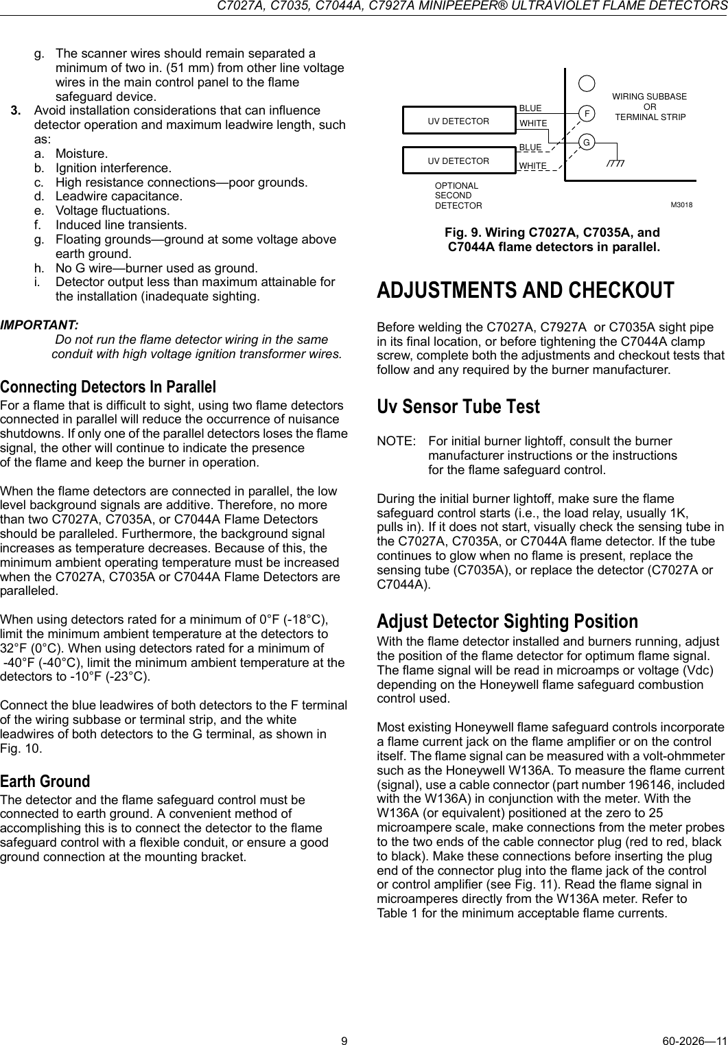 Page 9 of 12 - Honeywell Honeywell-Honeywell-Carbon-Monoxide-Alarm-C7035-Users-Manual- C7027A, C7035, C7044A, C7927A MINIPEEPER ULTRAVIOLET FLAME DETECTORS  Honeywell-honeywell-carbon-monoxide-alarm-c7035-users-manual
