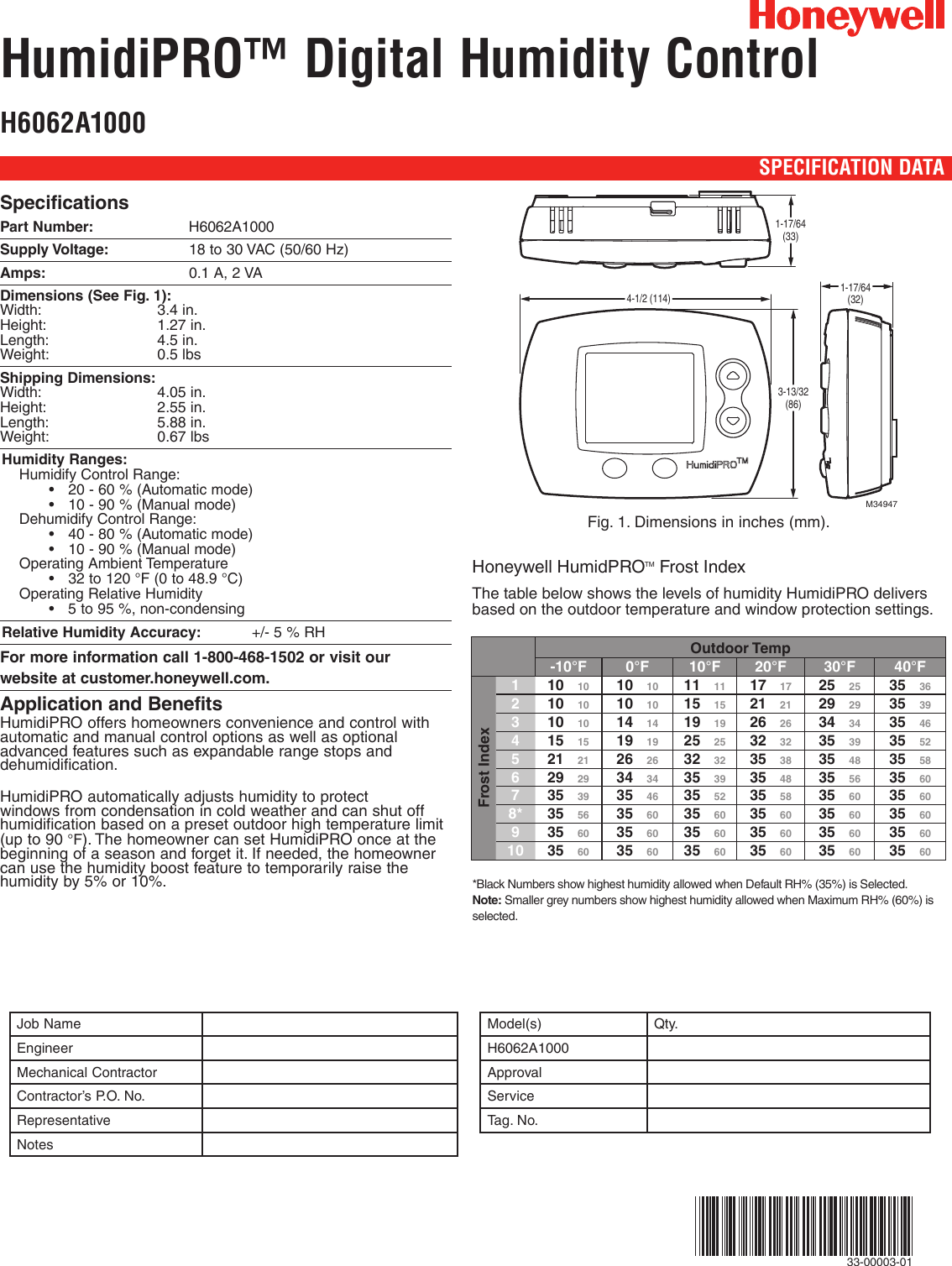 Honeywell Dehumidifier H6062A1000 Users Manual 33 00003 01 HumidiPRO ...