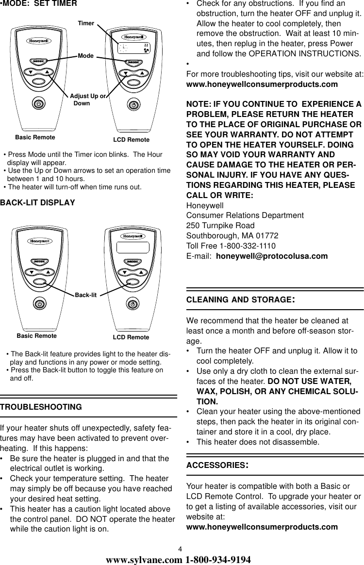 Page 4 of 5 - Honeywell Honeywell-Honeywell-Electric-Heater-Hz-519-Users-Manual- HZ-519 Owner's Manual  Honeywell-honeywell-electric-heater-hz-519-users-manual