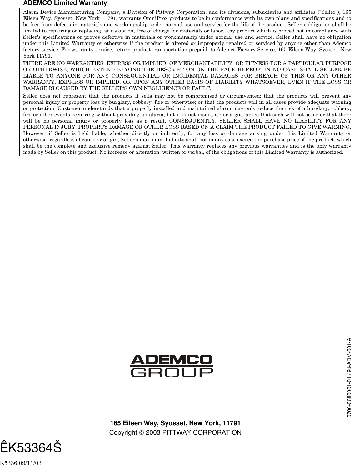 Page 4 of 4 - Honeywell Honeywell-Honeywell-Games-Op10-Users-Manual- Ademco Omniprox Installation Manual  Honeywell-honeywell-games-op10-users-manual