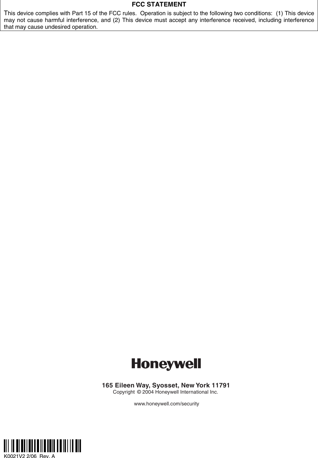 Honeywell Garage Door Opener 5828 5828v Users Manual K0021v2 Reva