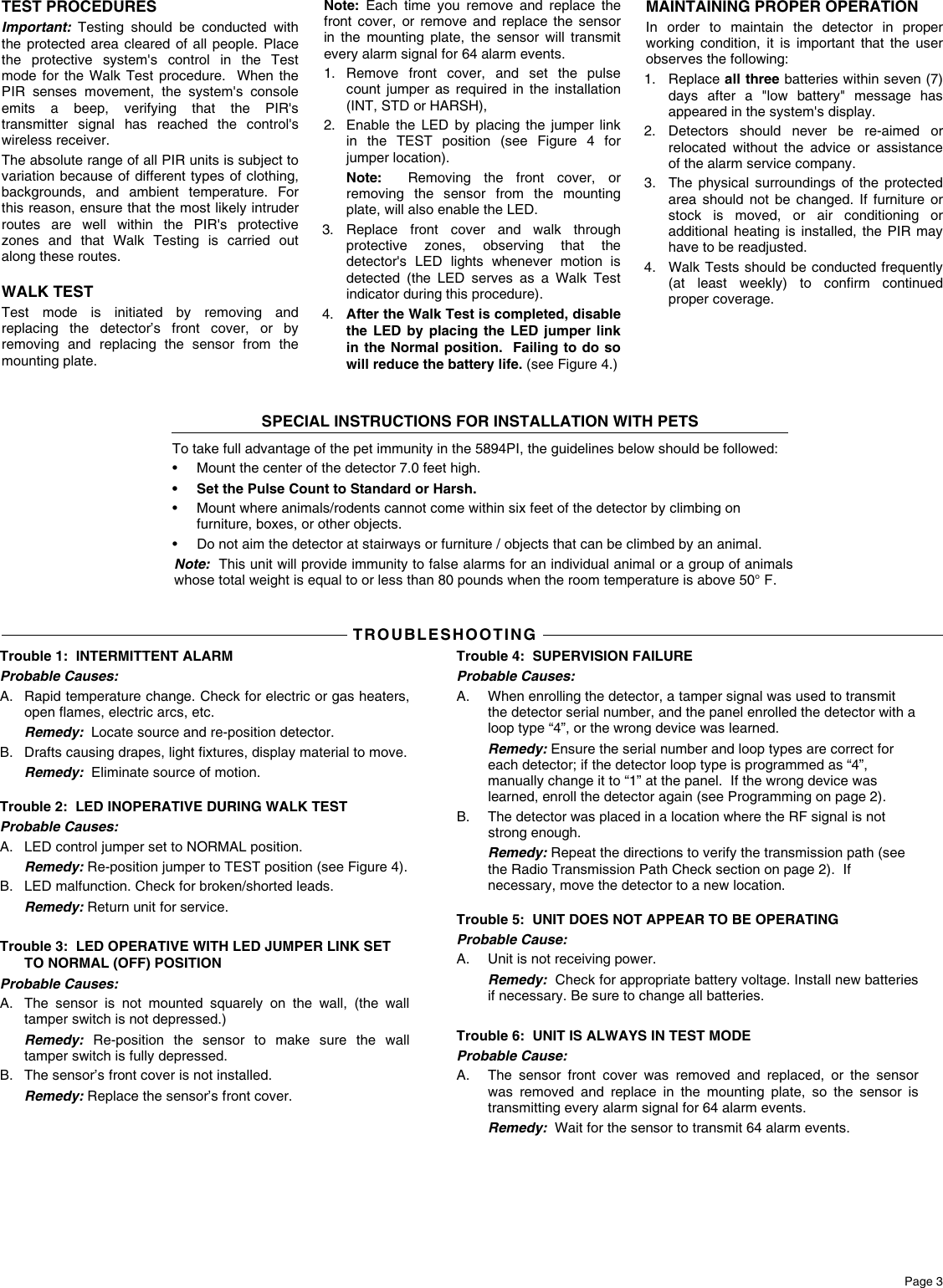 Page 3 of 4 - Honeywell Honeywell-Honeywell-Home-Security-System-5894Pi-Users-Manual K5942V2