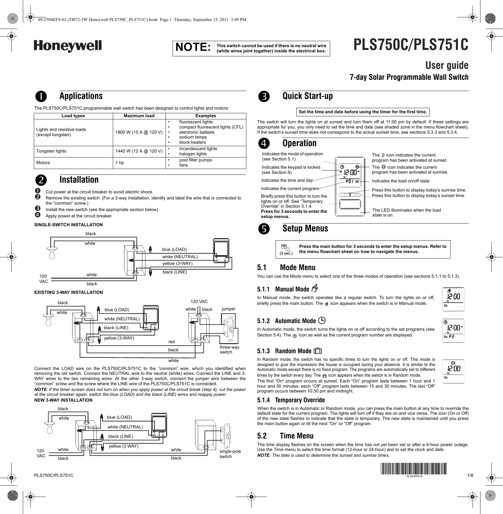 Page 1 of 8 - Honeywell Honeywell-Honeywell-Home-Theater-Screen-Pls750C-Users-Manual- 69-2504EFS-03 (TI072-3W PLS750C_PLS751C)  Honeywell-honeywell-home-theater-screen-pls750c-users-manual