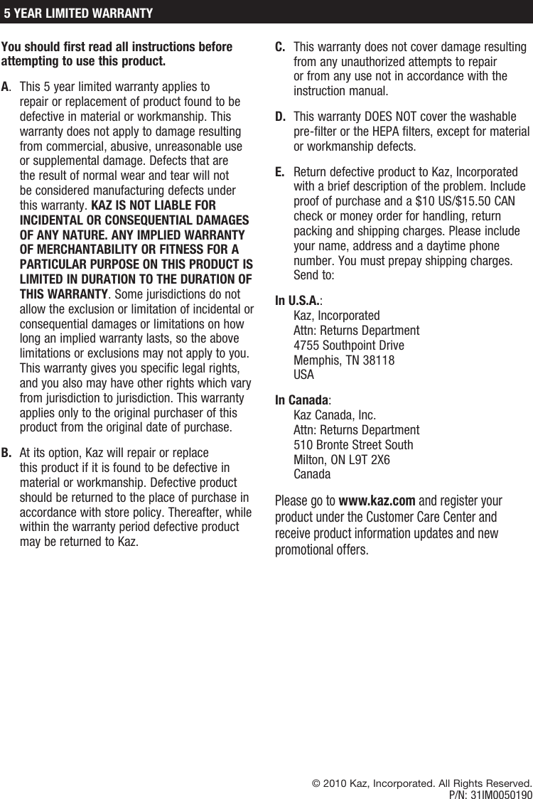 Page 6 of 6 - Honeywell Honeywell-Honeywell-Hpa-050-Air-Purifier-Hpa050-Users-Manual-  Honeywell-honeywell-hpa-050-air-purifier-hpa050-users-manual