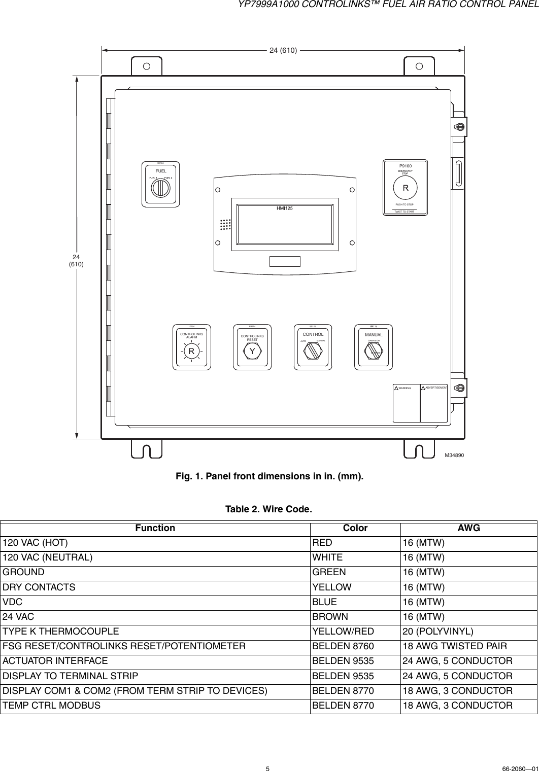 Page 5 of 8 - Honeywell Honeywell-Honeywell-Marine-Instruments-Yp7999A1000-Users-Manual- 66-2060—01 - YP7999A1000 ControLinks™ Fuel Air Ratio Control Panel  Honeywell-honeywell-marine-instruments-yp7999a1000-users-manual