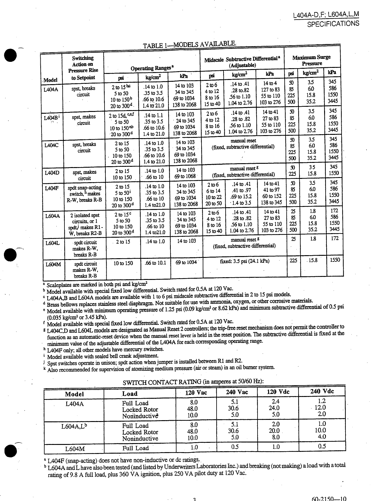 Page 3 of 10 - Honeywell Honeywell-Honeywell-Sleep-Apnea-Machine-L404A-D-Users-Manual- 4b Pressuretrol  Honeywell-honeywell-sleep-apnea-machine-l404a-d-users-manual