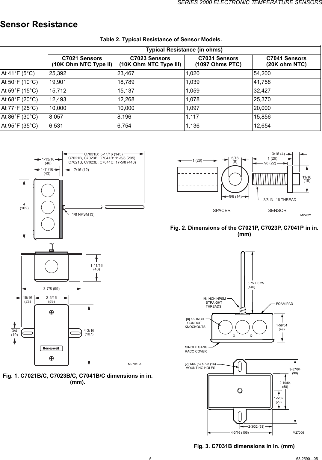 Page 5 of 12 - Honeywell Honeywell-Honeywell-Smoke-Alarm-C-Users-Manual- 63-2590—05 - Series 2000 Electronic Temperature Sensors  Honeywell-honeywell-smoke-alarm-c-users-manual