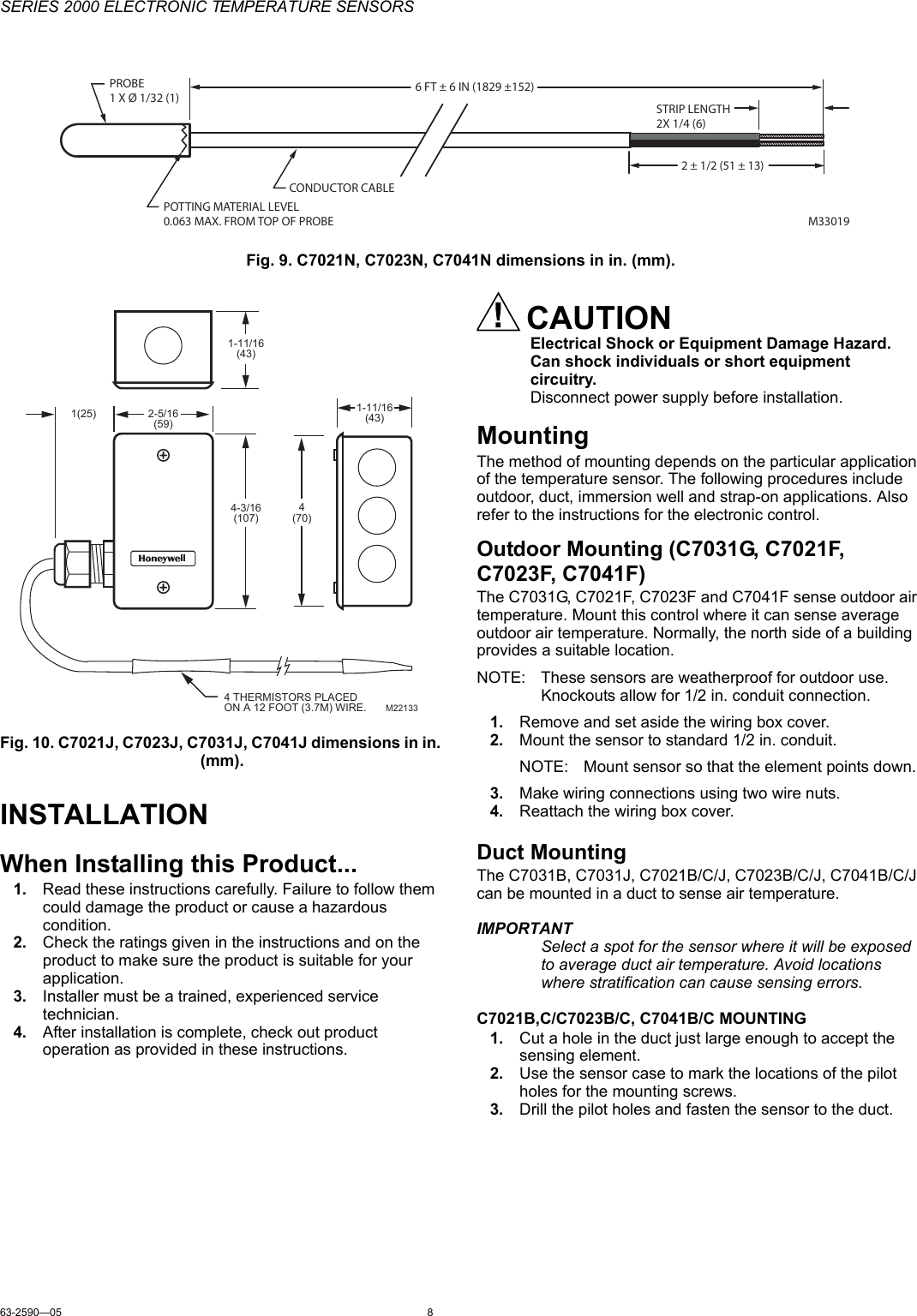 Page 8 of 12 - Honeywell Honeywell-Honeywell-Smoke-Alarm-C-Users-Manual- 63-2590—05 - Series 2000 Electronic Temperature Sensors  Honeywell-honeywell-smoke-alarm-c-users-manual