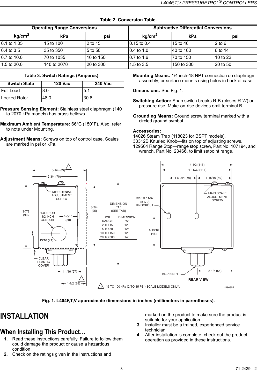 Page 3 of 8 - Honeywell Honeywell-Honeywell-Switch-L404T-Users-Manual- 71-2429-1  Honeywell-honeywell-switch-l404t-users-manual