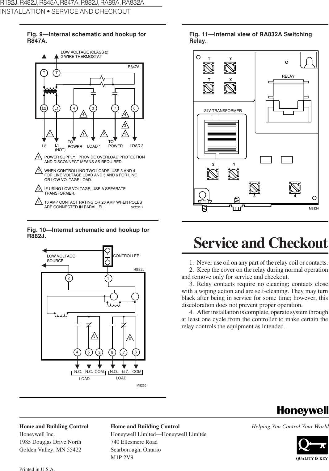 Page 6 of 6 - Honeywell Honeywell-Honeywell-Switch-R182J-Users-Manual- 60-2481 - R182J, R482J, R845A, R847A, R882J, RA89A, RA823A Switching Relays  Honeywell-honeywell-switch-r182j-users-manual