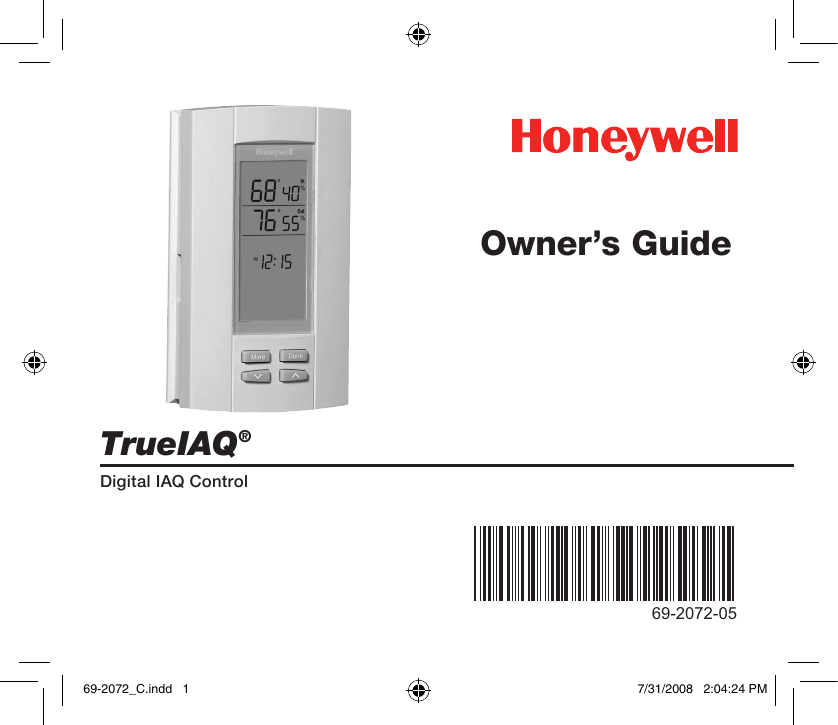 Honeywell Thermostat 69 2072 05 Users Manual TrueIAQ