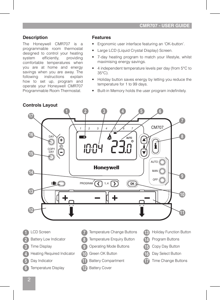 Page 2 of 8 - Honeywell Honeywell-Honeywell-Thermostat-Cmr707A1049-Users-Manual-  Honeywell-honeywell-thermostat-cmr707a1049-users-manual