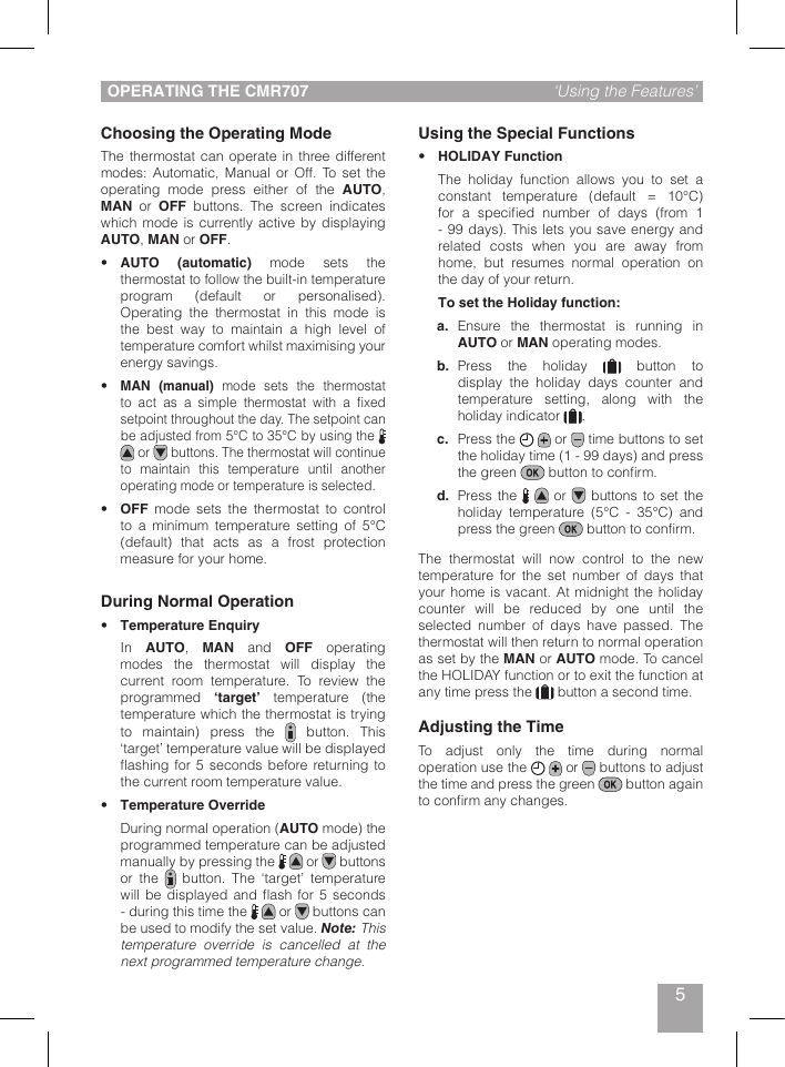 Page 5 of 8 - Honeywell Honeywell-Honeywell-Thermostat-Cmr707A1049-Users-Manual-  Honeywell-honeywell-thermostat-cmr707a1049-users-manual