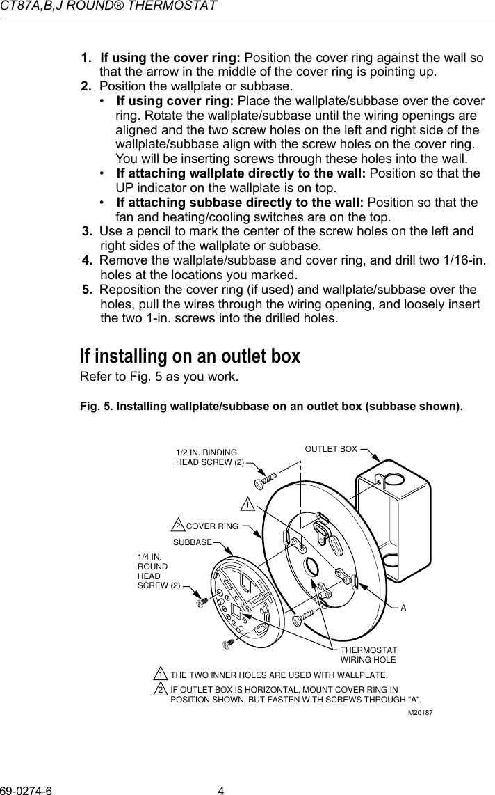 Page 4 of 12 - Honeywell Honeywell-Honeywell-Thermostat-Ct87A-Users-Manual- 69-0274 - CT87A,B,J Round Thermostat  Honeywell-honeywell-thermostat-ct87a-users-manual