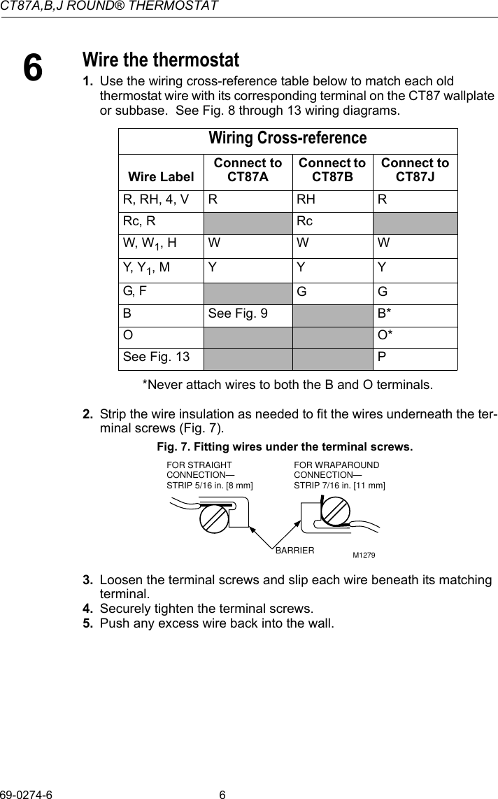 Page 6 of 12 - Honeywell Honeywell-Honeywell-Thermostat-Ct87A-Users-Manual- 69-0274 - CT87A,B,J Round Thermostat  Honeywell-honeywell-thermostat-ct87a-users-manual