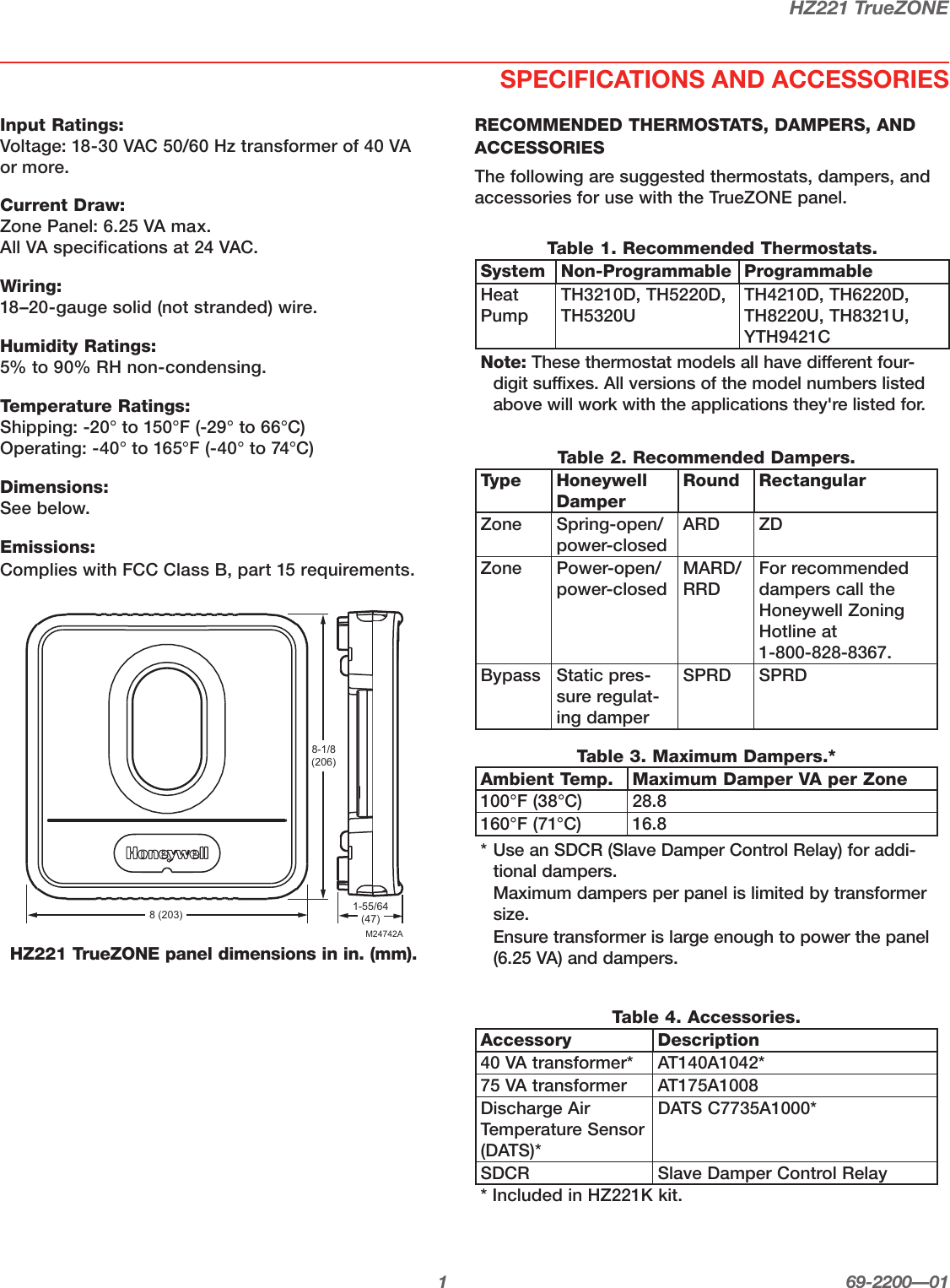 Page 3 of 8 - Honeywell Honeywell-Honeywell-Thermostat-Hz221-Users-Manual- 69-2200-01 - HZ221 TrueZONE Honeywell-honeywell-thermostat-hz221-users-manual