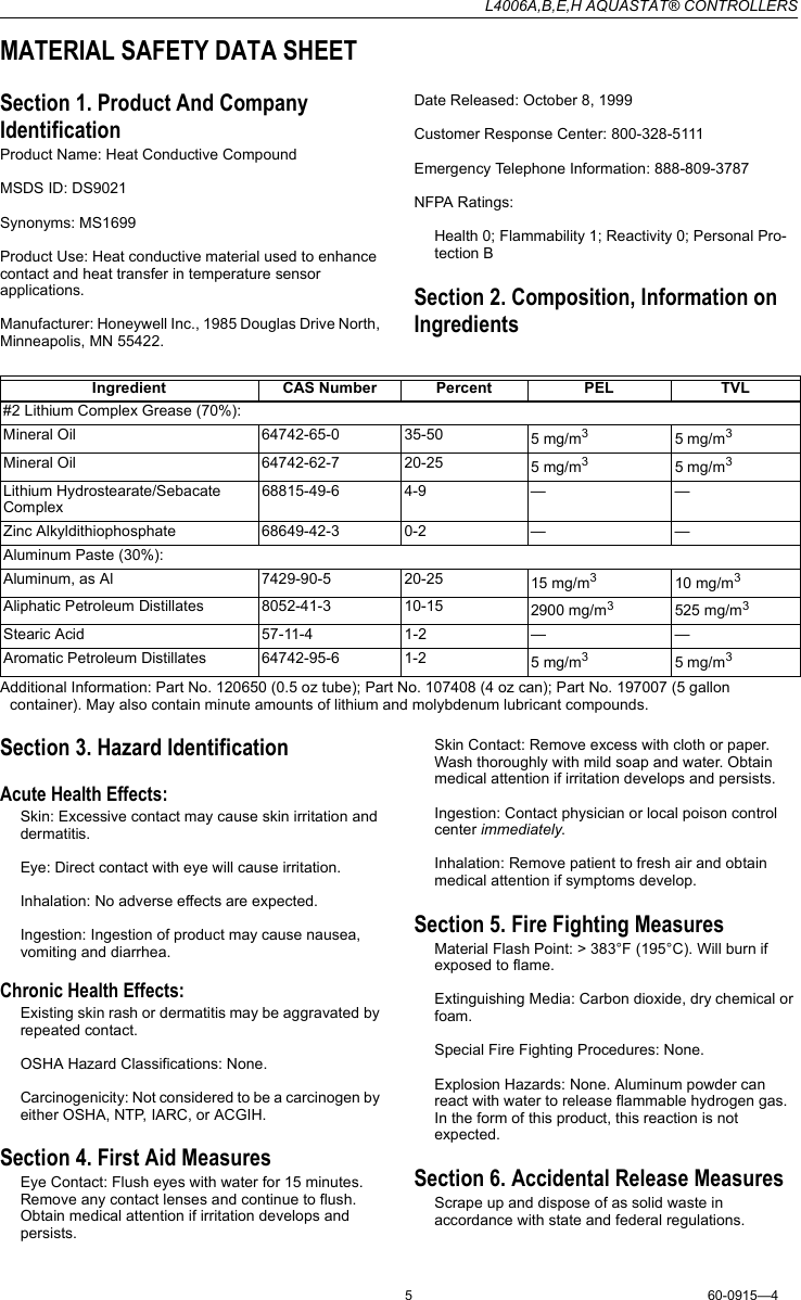 Page 5 of 8 - Honeywell Honeywell-Honeywell-Thermostat-L4006B-Users-Manual- 60-0915 - L4006A,B,E,H Aquastat Controllers  Honeywell-honeywell-thermostat-l4006b-users-manual