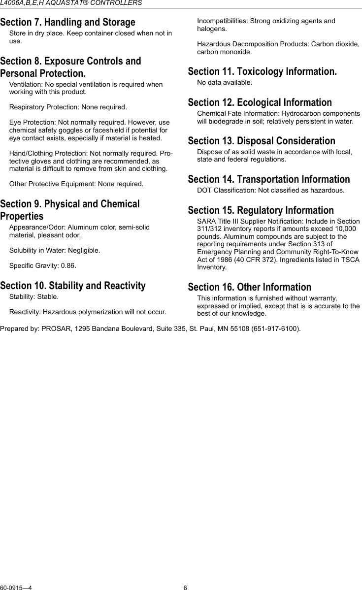 Page 6 of 8 - Honeywell Honeywell-Honeywell-Thermostat-L4006B-Users-Manual- 60-0915 - L4006A,B,E,H Aquastat Controllers  Honeywell-honeywell-thermostat-l4006b-users-manual