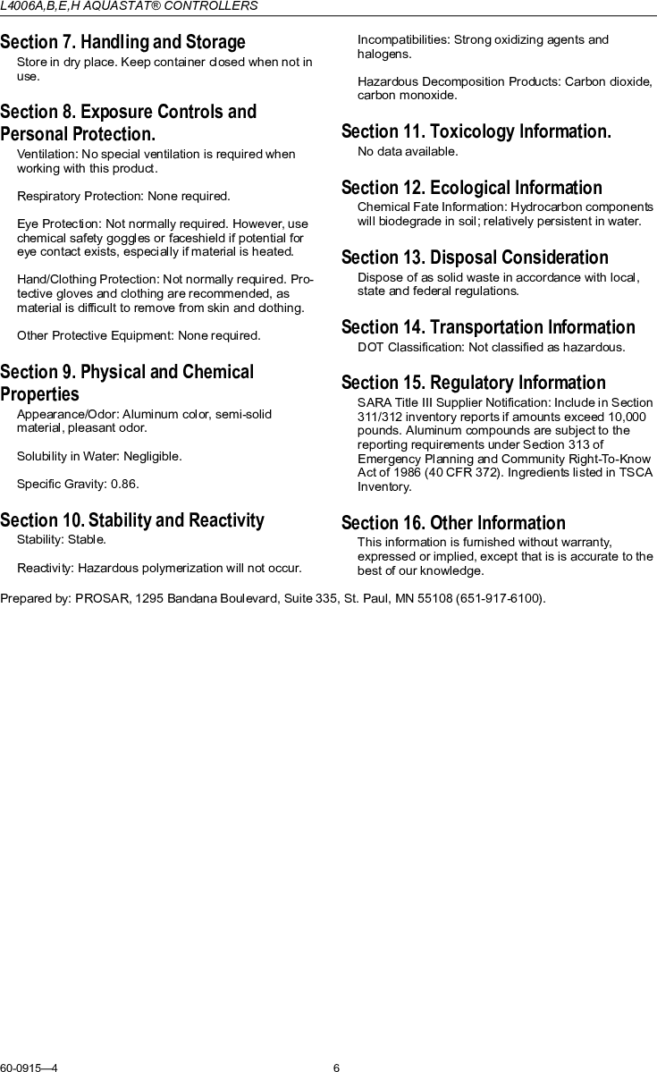 Page 7 of 8 - Honeywell Honeywell-Honeywell-Thermostat-L4006B-Users-Manual- 60-0915 - L4006A,B,E,H Aquastat Controllers  Honeywell-honeywell-thermostat-l4006b-users-manual