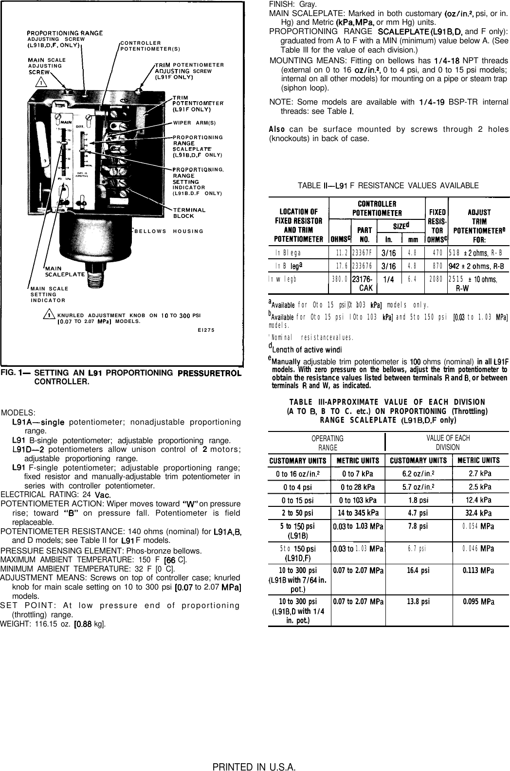 Page 2 of 2 - Honeywell Honeywell-Honeywell-Thermostat-L91B-Users-Manual- 65-0059 - L91 Proportionig Pressuretrol Controllers  Honeywell-honeywell-thermostat-l91b-users-manual