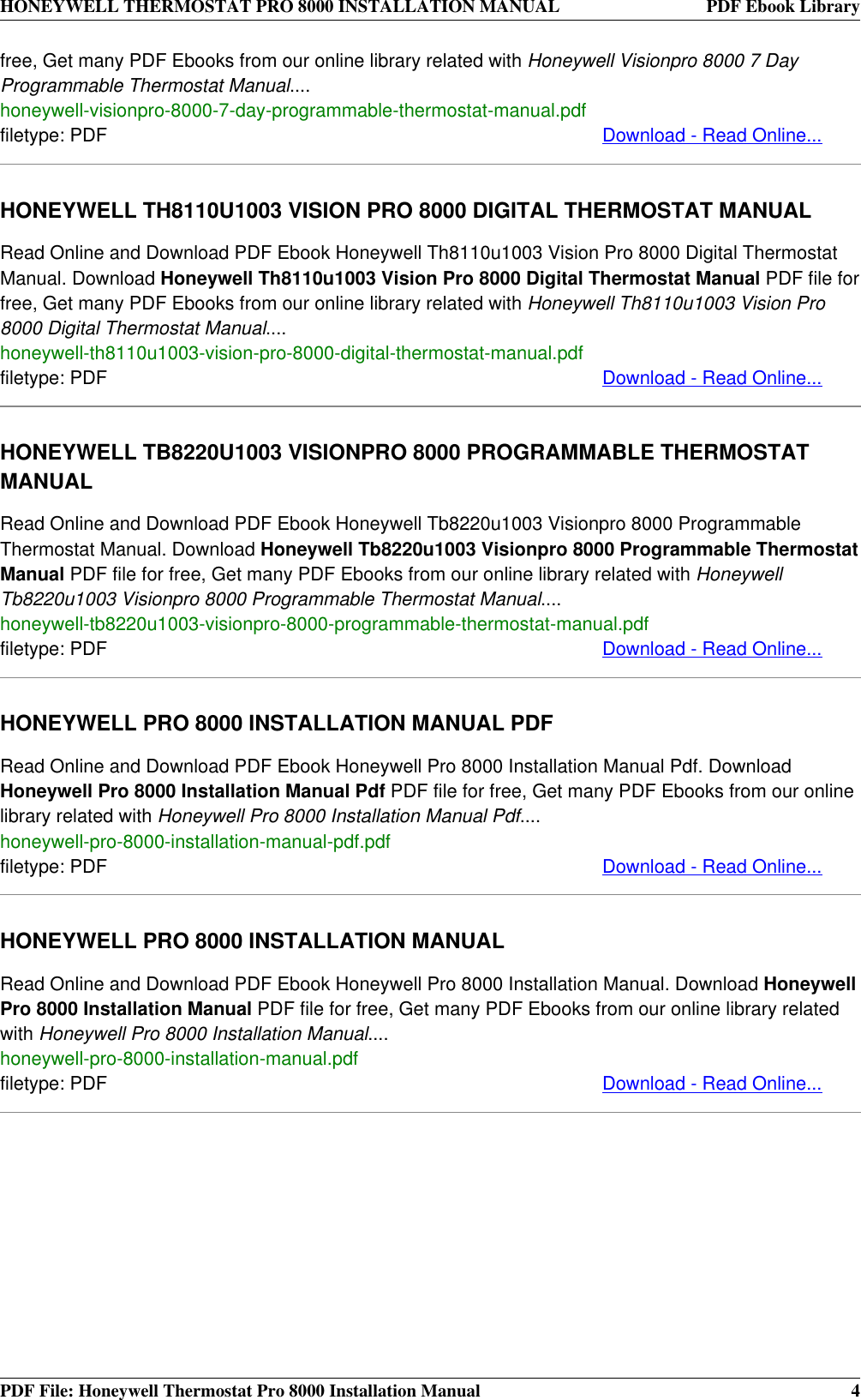Page 4 of 4 - Honeywell Honeywell-Honeywell-Thermostat-Pro-8000-