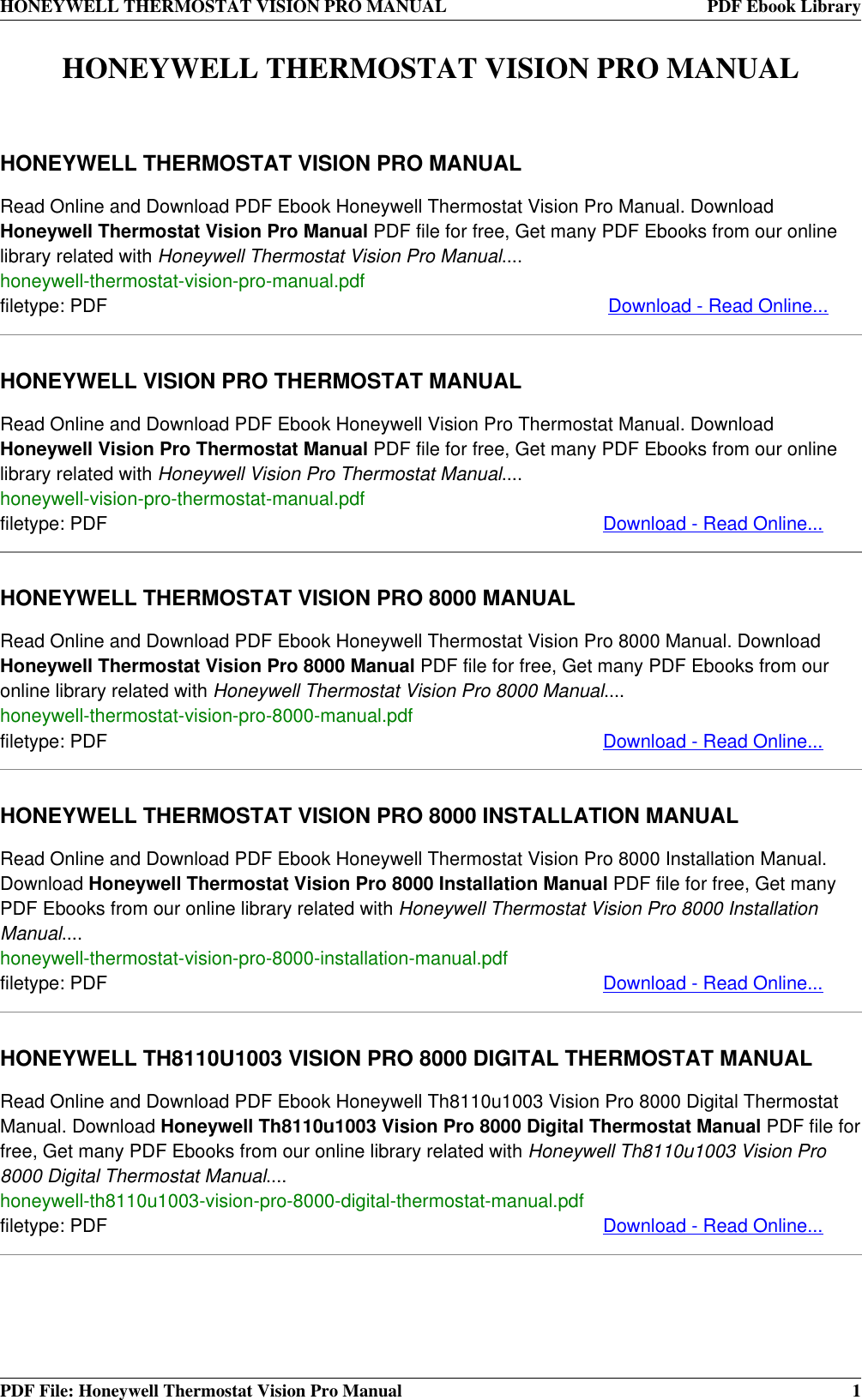 Page 1 of 4 - Honeywell Honeywell-Honeywell-Thermostat-Pro-800-