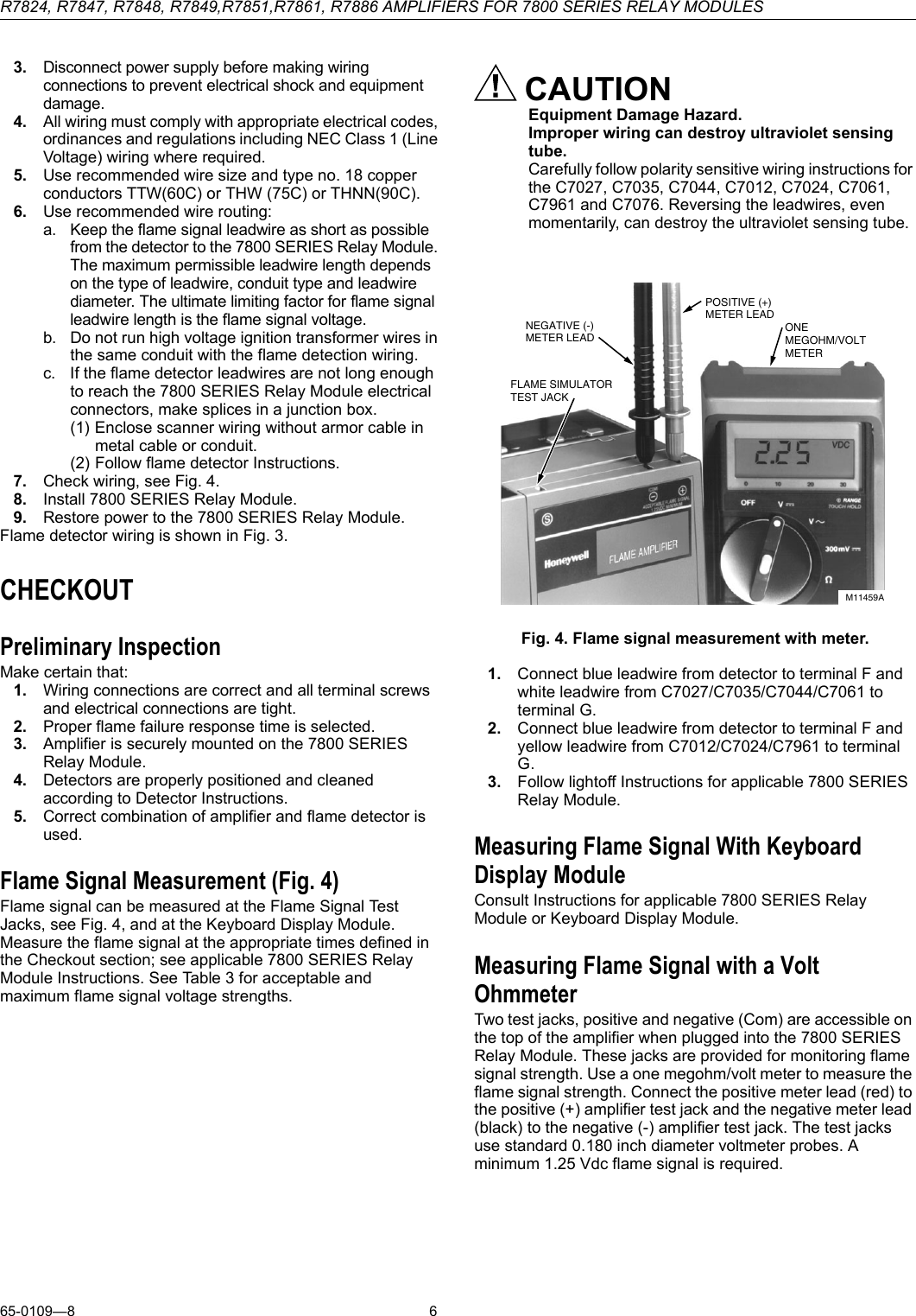 Page 6 of 8 - Honeywell Honeywell-Honeywell-Thermostat-R7847-Users-Manual- 65-0109 - R7824, R7847, R7848, R7849,R7851,R7861, R7886 Amplifiers Fir 7800 SERIES Relay Es  Honeywell-honeywell-thermostat-r7847-users-manual