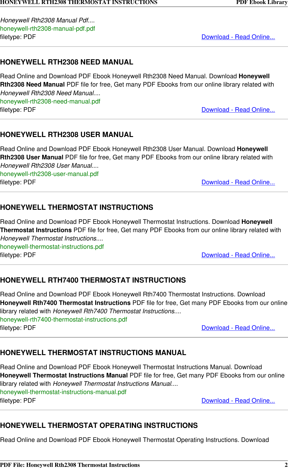 Page 2 of 4 - Honeywell Honeywell-Honeywell-Thermostat-Rth2308-Users-Manual- RTH2308 THERMOSTAT INSTRUCTIONS  Honeywell-honeywell-thermostat-rth2308-users-manual