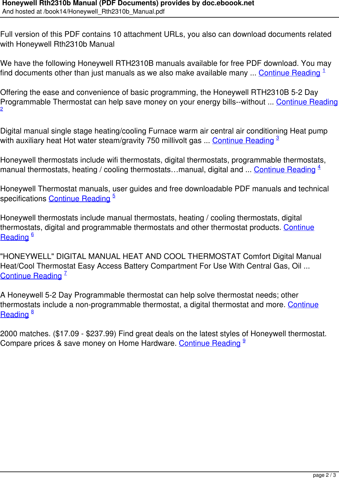 Page 2 of 3 - Honeywell Honeywell-Honeywell-Thermostat-Rth2310B-Users-Manual- Rth2310b Manual  Honeywell-honeywell-thermostat-rth2310b-users-manual