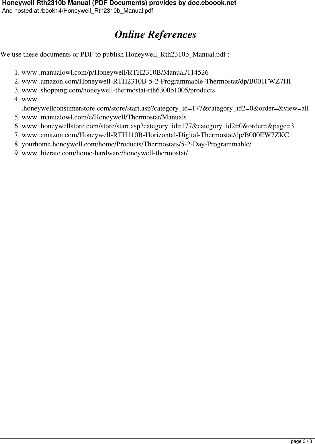 Page 3 of 3 - Honeywell Honeywell-Honeywell-Thermostat-Rth2310B-Users-Manual- Rth2310b Manual  Honeywell-honeywell-thermostat-rth2310b-users-manual