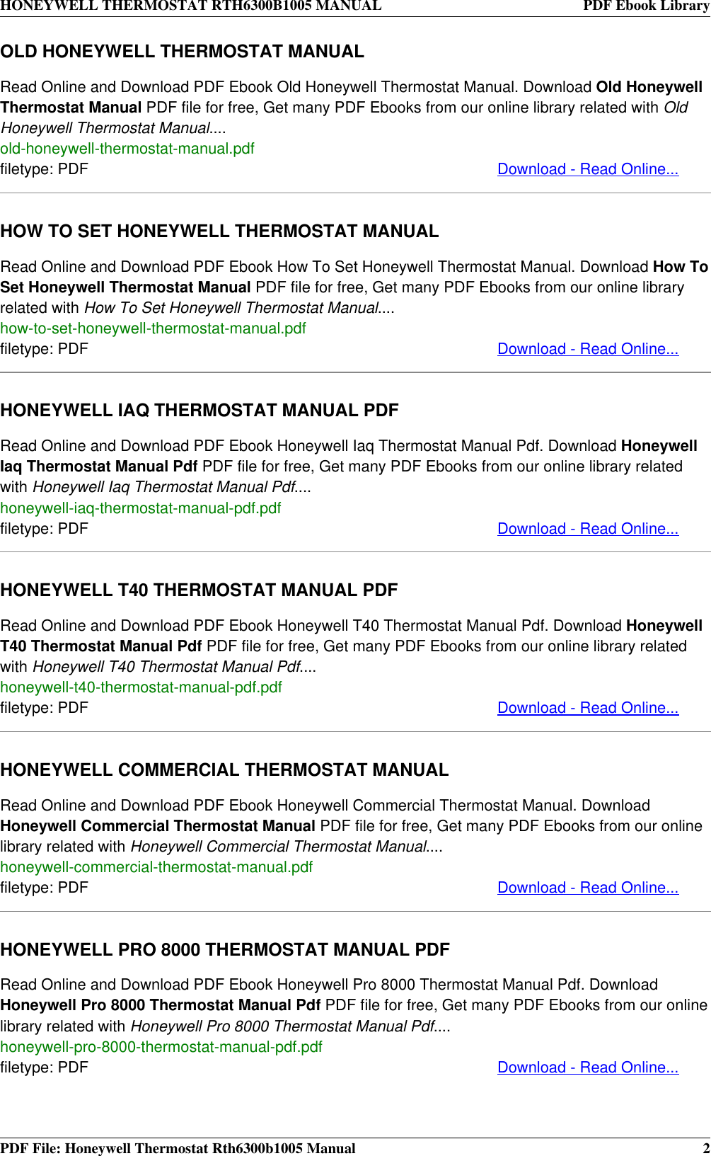 Page 2 of 4 - Honeywell Honeywell-Honeywell-Thermostat-Rth6300B1005-Users-Manual- THERMOSTAT RTH6300B1005 MANUAL  Honeywell-honeywell-thermostat-rth6300b1005-users-manual