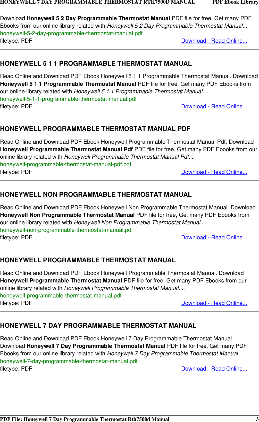 Page 3 of 4 - Honeywell Honeywell-Honeywell-Thermostat-Rth7500D-Users-Manual- 7 DAY PROGRAMMABLE THERMOSTAT RTH7500D MANUAL  Honeywell-honeywell-thermostat-rth7500d-users-manual