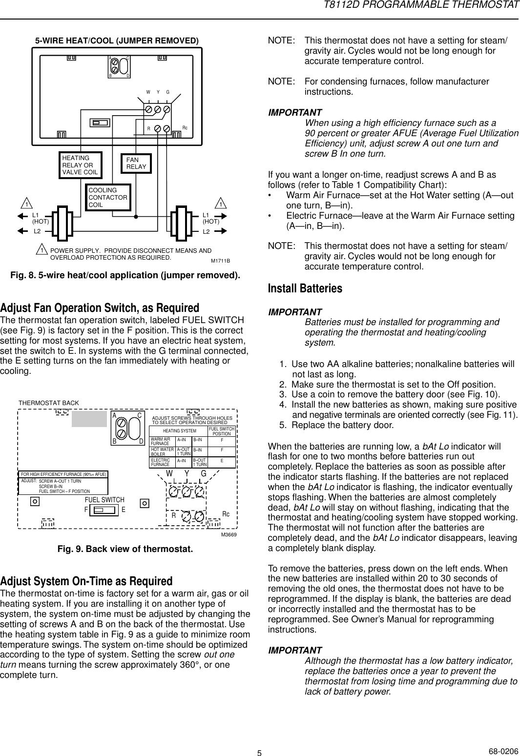 Page 5 of 8 - Honeywell Honeywell-Honeywell-Thermostat-T8112D-Users-Manual- 68-0170 - T8112 Programmable Thermostat  Honeywell-honeywell-thermostat-t8112d-users-manual