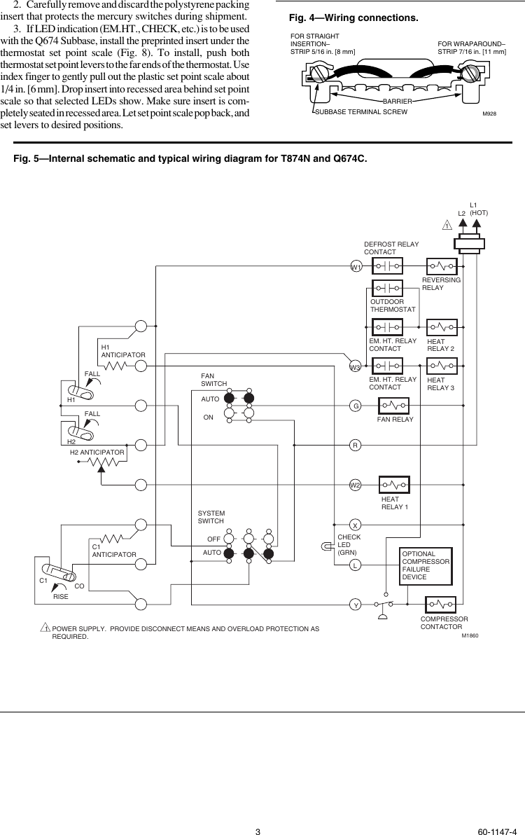 Page 3 of 8 - Honeywell Honeywell-Honeywell-Thermostat-T874-Q674-Users-Manual- 60-1147 - T874/Q674 Thermostat/Subbase Combinations  Honeywell-honeywell-thermostat-t874-q674-users-manual