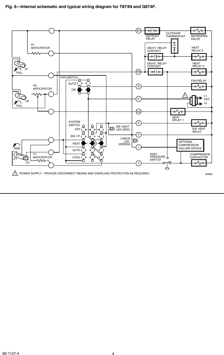 Honeywell Thermostat T874 Q674 Users Manual 60 1147 T874/Q674