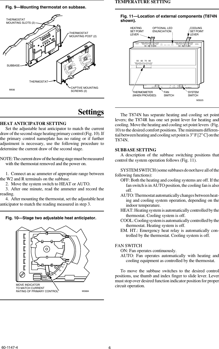 Page 6 of 8 - Honeywell Honeywell-Honeywell-Thermostat-T874-Q674-Users-Manual- 60-1147 - T874/Q674 Thermostat/Subbase Combinations  Honeywell-honeywell-thermostat-t874-q674-users-manual