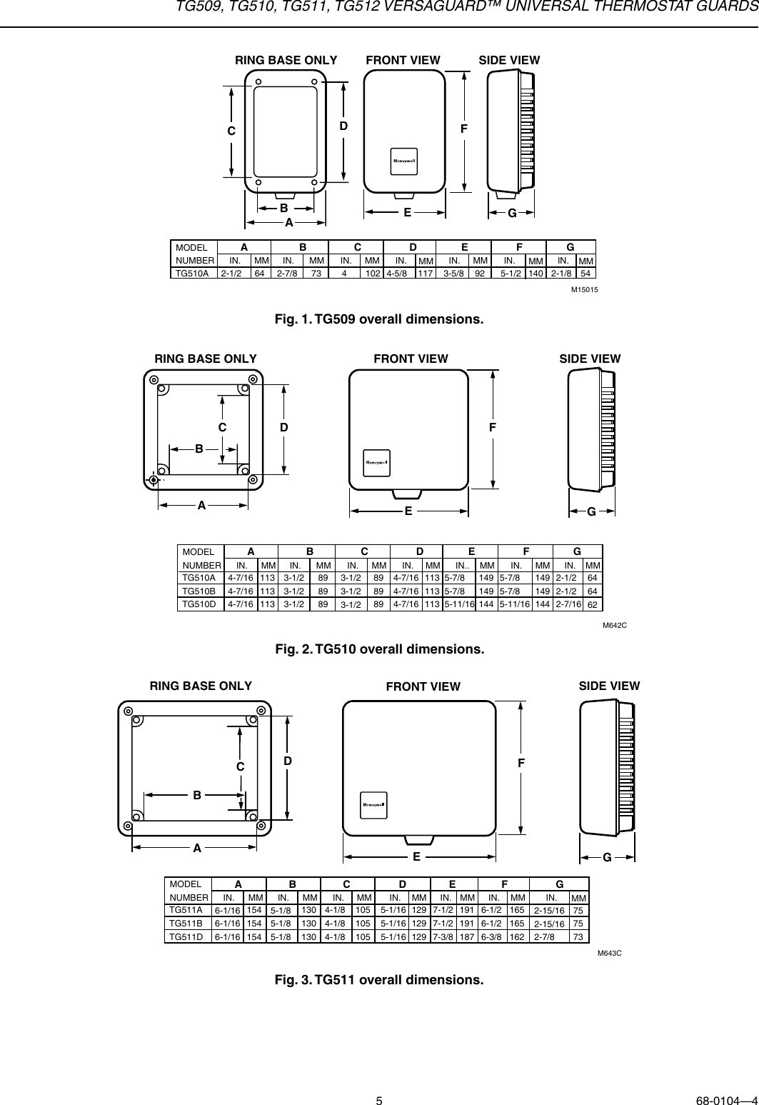 Page 5 of 12 - Honeywell Honeywell-Honeywell-Thermostat-Tg509-Users-Manual- 68-0104 - TG509, TG510, TG511, TG512 Versaguard™ Universal Thermostat Guards  Honeywell-honeywell-thermostat-tg509-users-manual